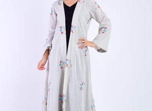 Nouvelle Robe Abaya Modeste Style 2026 – Vêtement Islamique Ouvert sur le Devant pour Femme Musulmane, Longue Robe en Polyester à Col en V et Manches Longues à Motifs Floraux - Product Image 2