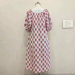 Ladies <b>Boho</b> Floral <b>Dress</b> Puff Sleeves Lightweight Cotton Wear Block Print Square neck maxi <b>dress</b> - Product Image 3