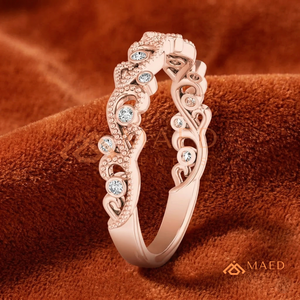 14K Rose <b>Gold</b> Bezel <b>Set</b> Diamond Milgrain Ring14K Rose <b>Gold</b> Bezel <b>Set</b> Diamond <b>Ring</b> Curved Filigree Stackable Diamond Band - Product Image 3