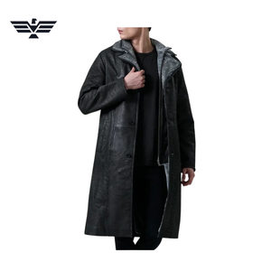 <b>Men's</b> Long PU Leather Motorcycle Jacket with Sherpa Lining Breathable Windproof <b>Winter</b> Casual Wear Stand Collar Single Breasted - Product Image 6