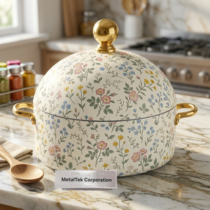 Luxury 3Pc Luxury Floral Stainless Steel Hot <b>Pot</b> Casserole <b>Set</b> Insulated Serving Dish Food Warmer Home Catering Wedding Parties - Product Image 5