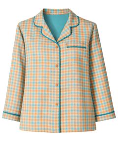 Ensemble de pyjama pour femmes à carreaux multicolores personnalisés, manches longues, boutons, vêtements de nuit doux et respirants en coton, ensemble de détente deux pièces - Product Image 3