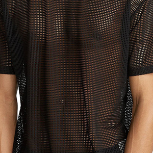 Men Gym Mesh T <b>Shirt</b> Gym Workout Spandex Polyester <b>Black</b> Color O Neck Drop Shoulder Adult Mesh T <b>Shirt</b> - Product Image 6