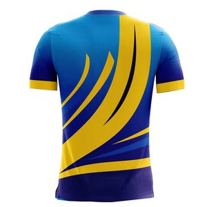 Camiseta Deportiva de Manga Corta para Hombre, Azul y Amarillo, Sólida, con Logotipo Frontal Sublimado, de Secado Rápido, Corte Regular, Tejido de Punto, 100% Algodón - Product Image 2