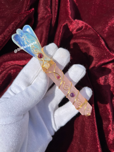 Wholesale Handmade Rose Quartz & Opalite Angel <b>Figurine</b> with <b>Crystal</b> Wand Spiritual Healing Stone for Reiki Chakra Energy - Product Image 2
