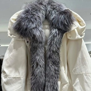 Parka pour femme Crown Gate International, col en fourrure de renard, capuche amovible, manches longues, épaisse et chaude, vêtement d'extérieur d'hiver, couleur unie - Product Image 4