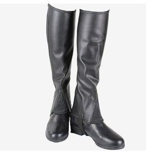 Botas de equitación de cuero genuino de alta calidad, mini chaps para caballo, con estribos de tobillo y cincha, para montar a caballo. - Product Image 3