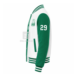 Veste universitaire personnalisée Iota Phi Lambda Sorority, verte et blanche, manches longues, boutons sur le devant, col à revers, logo brodé, coton. - Product Image 4