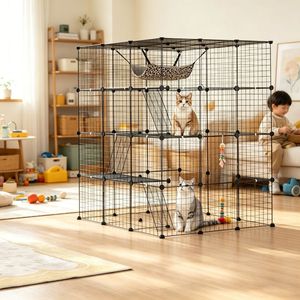 Grande Gabbia per Gatti da Esterno con Motivo Personalizzato, Cuccia per Animali in Metallo e Legno con Trasportino in Plastica per l'Allevamento di Cani, per Interni o Esterni - Product Image 3