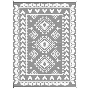 Tappeto da Esterno Impermeabile 9FT X 12FT Grigio e Bianco Reversibile in Paglia Sintetica con Borsa per il Trasporto Design a Rombi - Product Image 1
