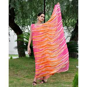 Vestido Kaftán Bohemio Largo con Rayas Naranjas Shibori, Cuello Asimétrico, Silueta Holgada, Talla XS, Transpirable para Ocio - Product Image 6