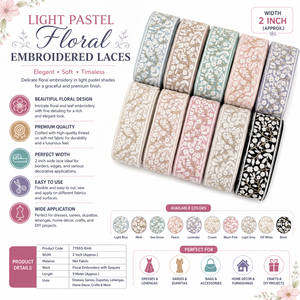 Elegant Light Pastel Floral Embroidered <b>Laces</b> for dresses sarees crafts and premium fashion embellishments. - Product Image 6