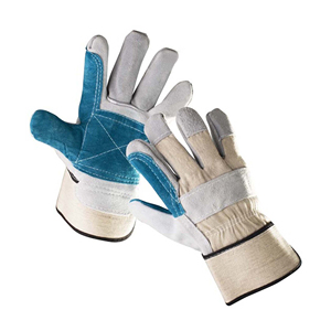 Cotton Safety <b>Gloves</b> With Blue Palm And Gray Fingertips Anti-Slip Abrasion Resistant Straight Cuff General Purpose - Product Image 1