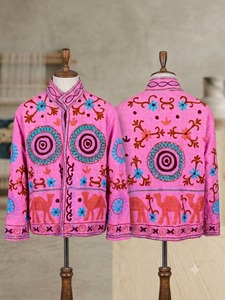 เสื้อแจ็คเก็ตสีชมพูสำหรับผู้หญิง ลายซูซานี งานปักมือลายอูฐ ผ้า TNT สไตล์โบฮีเมียน เสื้อผ้าชาติพันธุ์ ขายส่ง เสื้อคลุม - Product Image 6