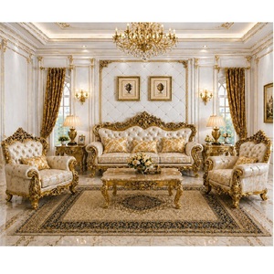 Ultra-Luxury Hand-Carved Gold Finish <b>Square</b> Wood Palace Sofa <b>Set</b> Modern Living Room Furniture Elegant 5-Seater Sofa Chair <b>Set</b> - Product Image 1