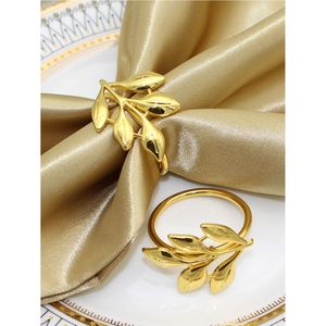 Luxury Gold Leaf Napkin Rings Set, Decorative Metal Napkin Holder for Wedding Reception, Hotel Table Decor, Modern Napkin Ring - Product Image 1