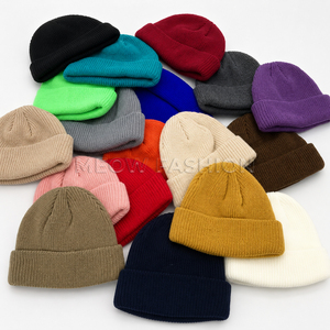 Bonnets unisexes en tricot côtelé à revers, chapeaux d'hiver couleur unie, bonnets vierges pour broderie, logo personnalisé, vente en gros, lot de couvre-chefs chauds - Product Image 3