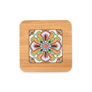 Sous-verre carré en bois avec motif carreaux méditerranéens de luxe, tapis et coussinets antidérapants écologiques - Product Image 4