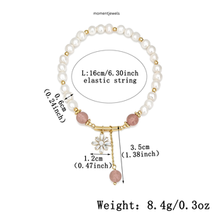 Freshwater Pearl Charm Bracelet Gold Plated Stone Beaded <b>Bangle</b> Floral Pendant Jewelry for Women - Product Image 2