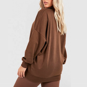 Women's Plus Size Oversized Cotton <b>Sweatshirt</b> Half Zipper Crew Neck Pullover Custom Embroidery Logo Washed Autumn Summer - Product Image 4