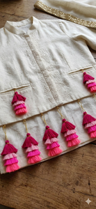 Bohemian Fabric Tassel <b>Decor</b> With <b>Pink</b> Layered Fringe For Indoor Hanging Home Accent - Product Image 6