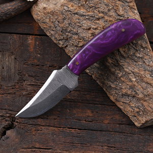 Couteau de chasse et de camping à lame fixe en acier Damas, manche en résine, lame pleine longueur, couteau personnalisé OEM/ODM, étui en cuir - Product Image 4