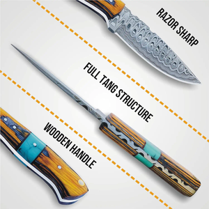 Couteau de chasse artisanal en acier inoxydable avec couteau à dépecer incurvé confortable fait main, manche en bois Pakka et étui en cuir - Product Image 2