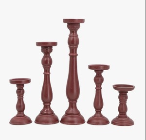 Elegant Wooden Candlestick Holder Set of 5 <b>Red</b> Cylindrical Home Decoration Durable Design At Cheap Price - Product Image 3