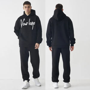 Conjunto Deportivo de Dos Piezas para Hombre, Sudadera Corta con Capucha y Pantalones Anchos de Felpa Negra, Ropa Deportiva Casual - Product Image 4
