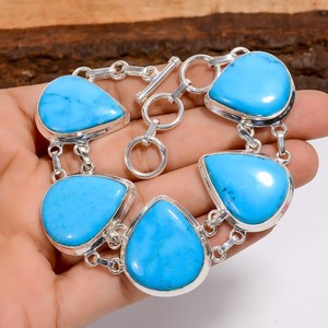 Pear Magnesite Turquoise Bracelet Vintage Sterling Silver Bohemian Handmade Jewelry Gift For Women Girls - Product Image 3