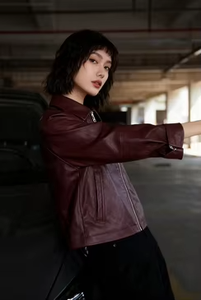 Veste matelassée coupe-vent unisexe à col mandarin et fermeture éclair en toile, couleur unie, en véritable peau de mouton, pour femme - Product Image 4