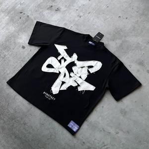 Camiseta unisex de algodón pesado vintage lavado ácido logotipo desgastado estampado piedra de gran tamaño corto personalizado negro diseño hombres mujeres - Product Image 4