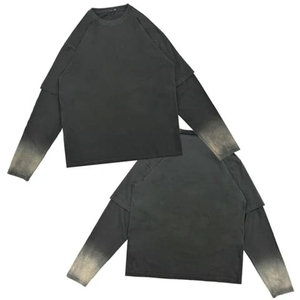 เสื้อยืดผู้ชายสองชั้นสีซีดจาง ผ้าฝ้ายเจอร์ซีย์ 100% ออกแบบเองได้ ทรงโอเวอร์ไซส์ ไหล่ตก สไตล์สตรีทแวร์ เสื้อยืดเปล่าสำหรับผู้ชาย - Product Image 6