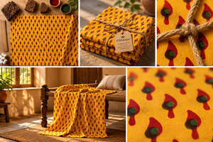 Hand Block Printed <b>Yellow</b> Lightweight Cotton Fabric Wholesale Traditional Ethnic <b>Accessories</b> Material Dress Crafting <b>Home</b> Girls - Product Image 6