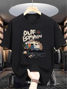 T-shirt graphique personnalisé avec logo imprimé, manches courtes, mélange de coton, respirant, mode estivale, streetwear, tenue homme. - Product Image 1