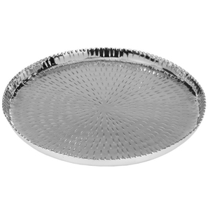Bandeja decorativa de plata hecha a mano al por mayor, plato redondo de aluminio martillado y bandeja de metal para tocador, para mesa de hogar u hotel - Product Image 1