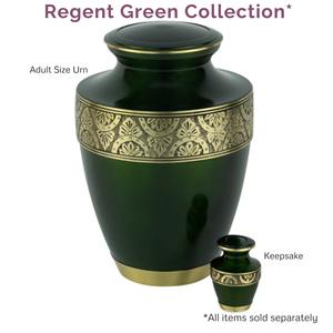 โกศบรรจุอัฐิสำหรับผู้ใหญ่สีเขียวทองเหลืองสไตล์อเมริกัน พื้นหลังสีขาว ลวดลายสลักประณีต ความจุ 200 คิวบิกอินช์ สลักลายได้ในวันเดียวกัน - Product Image 3