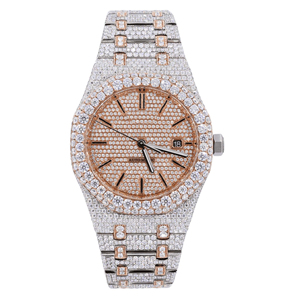 Montre à quartz pour homme en acier inoxydable, style hip-hop, avec diamants Moissanite VVS, bracelet de 20 mm, cadran en verre, pour usage quotidien - Product Image 1