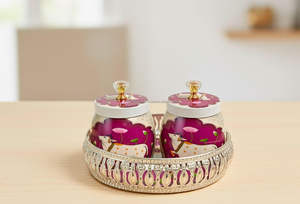 Juego de bandejas pichwai de plata alemana con tarro para regalos festivos - Product Image 3