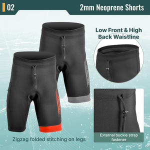 Pantalones cortos de neopreno Aropec de 2 mm con cintura baja delantera y alta trasera, bolsillos tipo cargo, costuras planas para surf y buceo OEM/ODM - Product Image 3