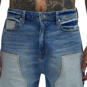 Pantalones Cortos de Mezclilla para Hombre, Estilo Vintage, Lavados, con Parches, Desgastados, con Dobladillo Deshilachado, Casuales, de Verano, hasta la Rodilla, Cinco Bolsillos, Estilo Urbano, de Secado Rápido - Product Image 3