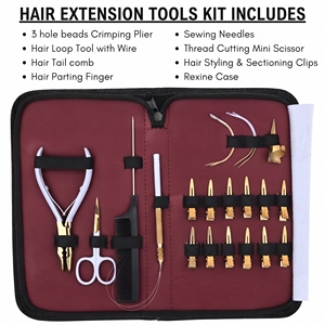 Complete <b>Hair</b> Extension Application Set Micro Ring Bead Crimping Plier Bond Cutter Loop Hook Thread Scissors Sectioning <b>Clips</b> - Product Image 2