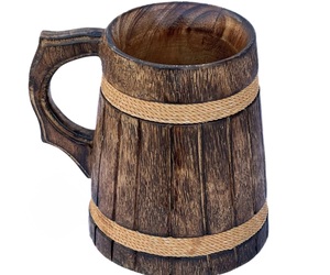 Mug Viking en bois fait main avec bandes et rivets métalliques, forme ronde antique, décoration d'intérieur durable - Product Image 1