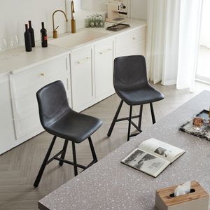 Sgabello da Bar Ergonomico Moderno in Ecopelle Nera con Telaio in Metallo Robusto, Seduta Alta da Bancone, Schienale Confortevole e Poggiapiedi - Product Image 4