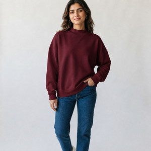 Sudadera Oversize Personalizada para Mujer con Cuello Alto, Ligera de Algodón Afelpado, Ajuste Relajado, Venta al por Mayor para Fabricantes - Product Image 1
