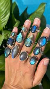 Blue <b>Labradorite</b> 925 Sterling Silver <b>Ring</b> – Mixed Shape Gemstone Statement Jewelry Solid 925 Sterling Silver - Product Image 2
