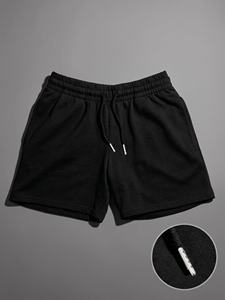 Shorts cargo noirs unis pour hommes, taille mi-haute élastique, décontractés, utilitaires, grandes poches, 100 % coton, écologiques, pour l'extérieur - Product Image 1