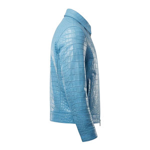 Veste imperméable en toile bleue pour homme, style motard, col rabattu, fermeture éclair, sherpa, longueur normale, 2027 - Product Image 3