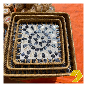 Elegante Bandeja de Servicio de Ratán con Incrustaciones de Concha para Servir Café, Accesorios de Comedor y Decoración Sofisticada para el Hogar - Product Image 3