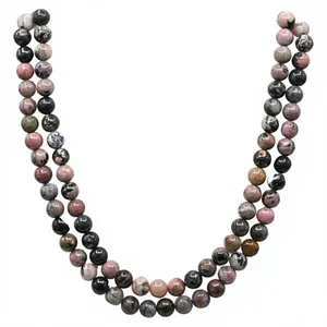 Collier Mala en Rhodonite Naturelle 108 Perles, Perles de Prière Rondes en Pierre Gemme de 8mm, Méditation Yoga, Fait Main, Certifié, Pompon, Vente en Gros - Product Image 2